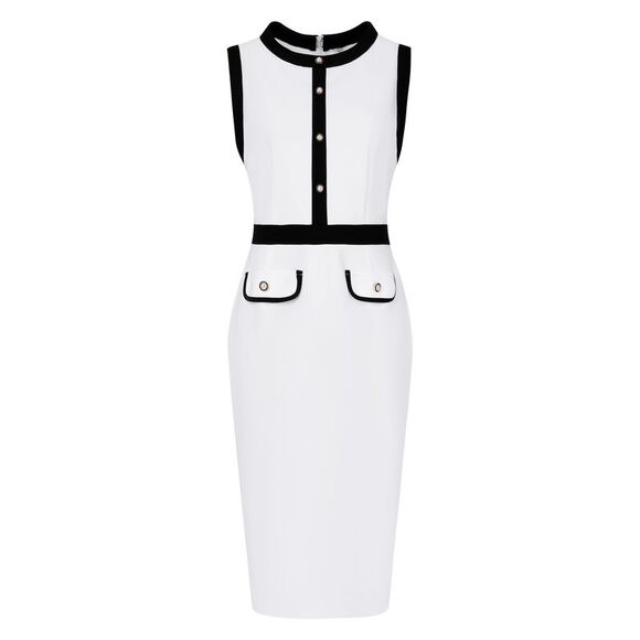 Women's Work Dresses Sleeveless Contrast Color Sheath Dress White - Picture 1 of 6